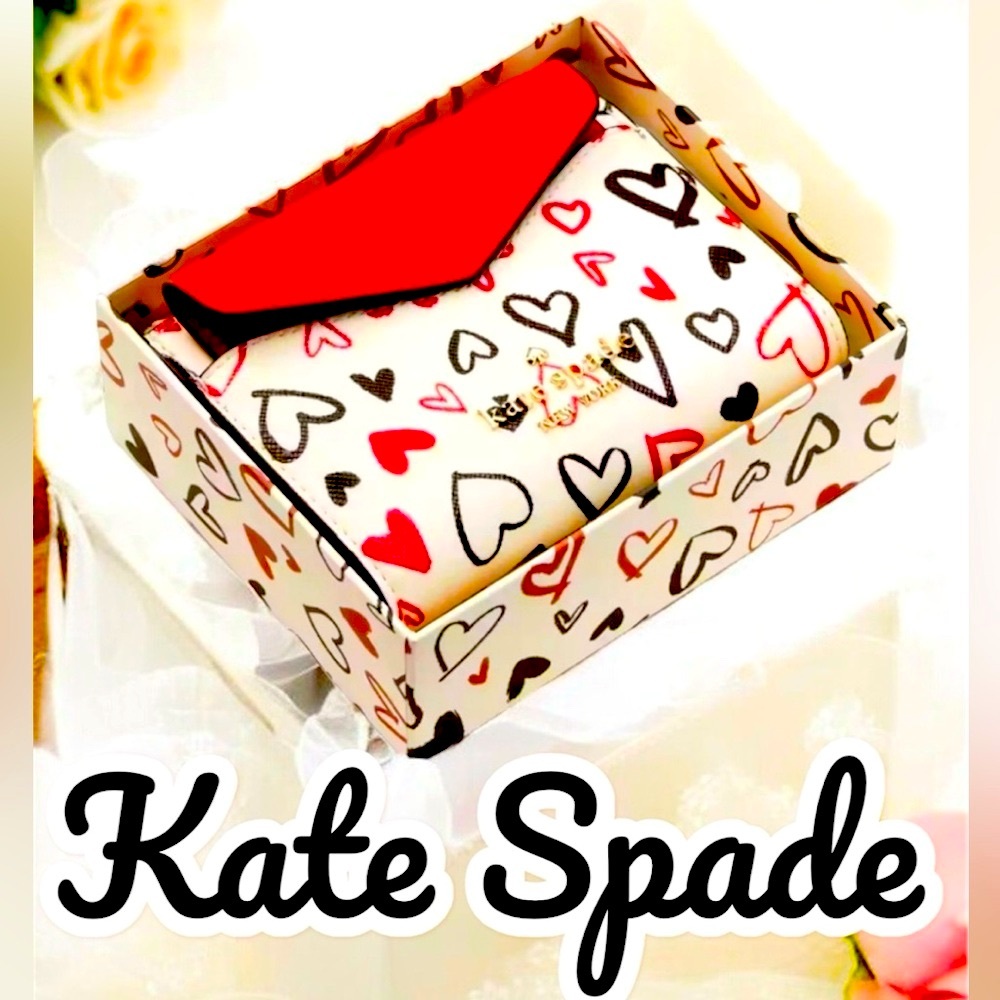 Kate Spade Staci Scribble Heart Boxed Wallet Card Set NWT!